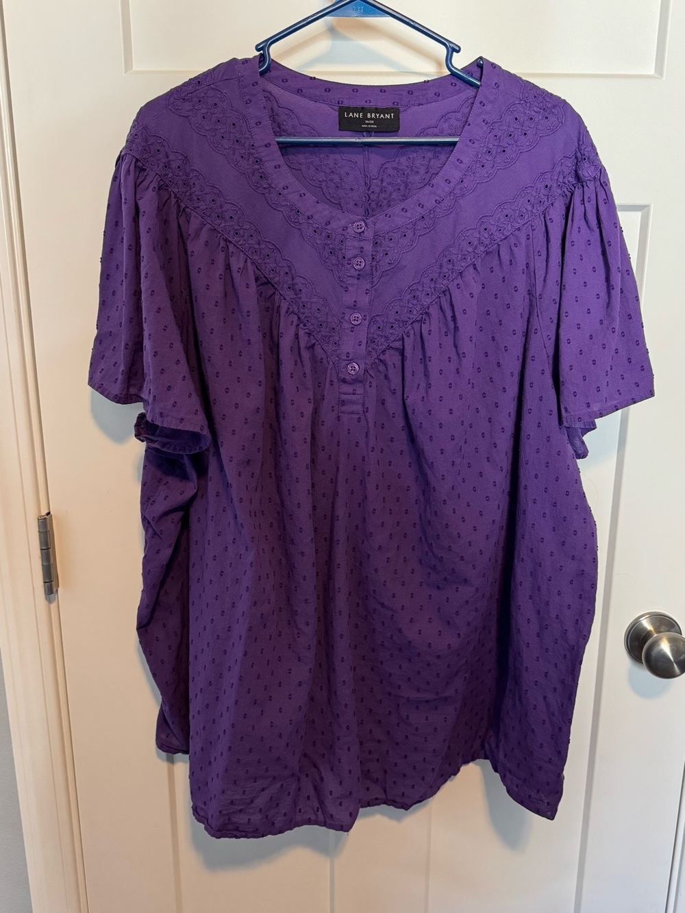 Lane Bryant Purple Eyelet Peasant Blouse